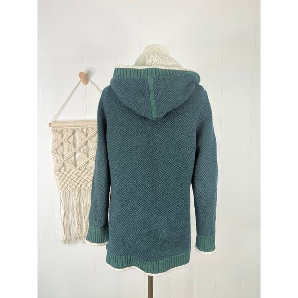 L.L. Bean Womens Sherpa Lined Knit Sweater Jacket Medium Forest Green Hooded - Picture 8 of 10